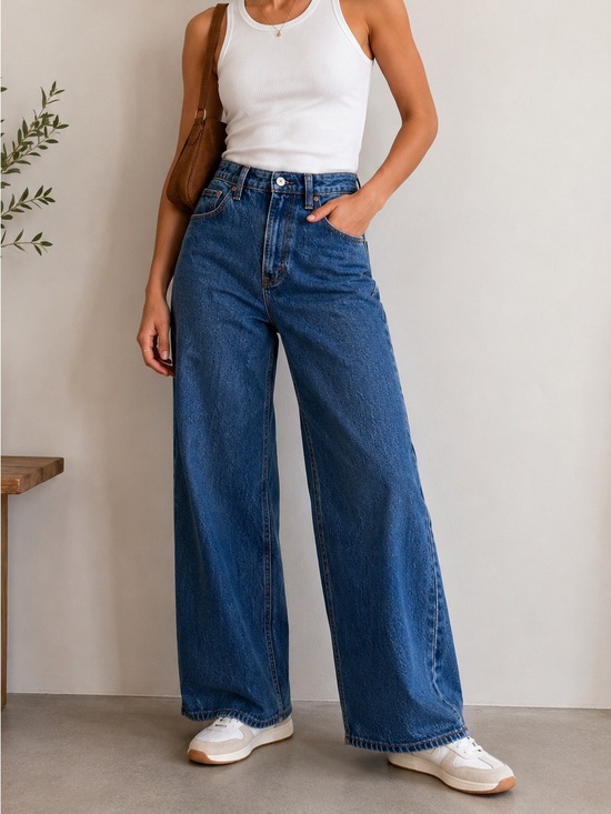 Abercrombie & Fitch Denim - Abercrombie & Fitch High-Rise Wide Leg Jeans - Medium Blue